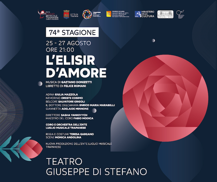 Trapani, L'elisir d'amore di Donizetti in scena il 25 e il 27 agosto, al Teatro "Giuseppe Di Stefano"